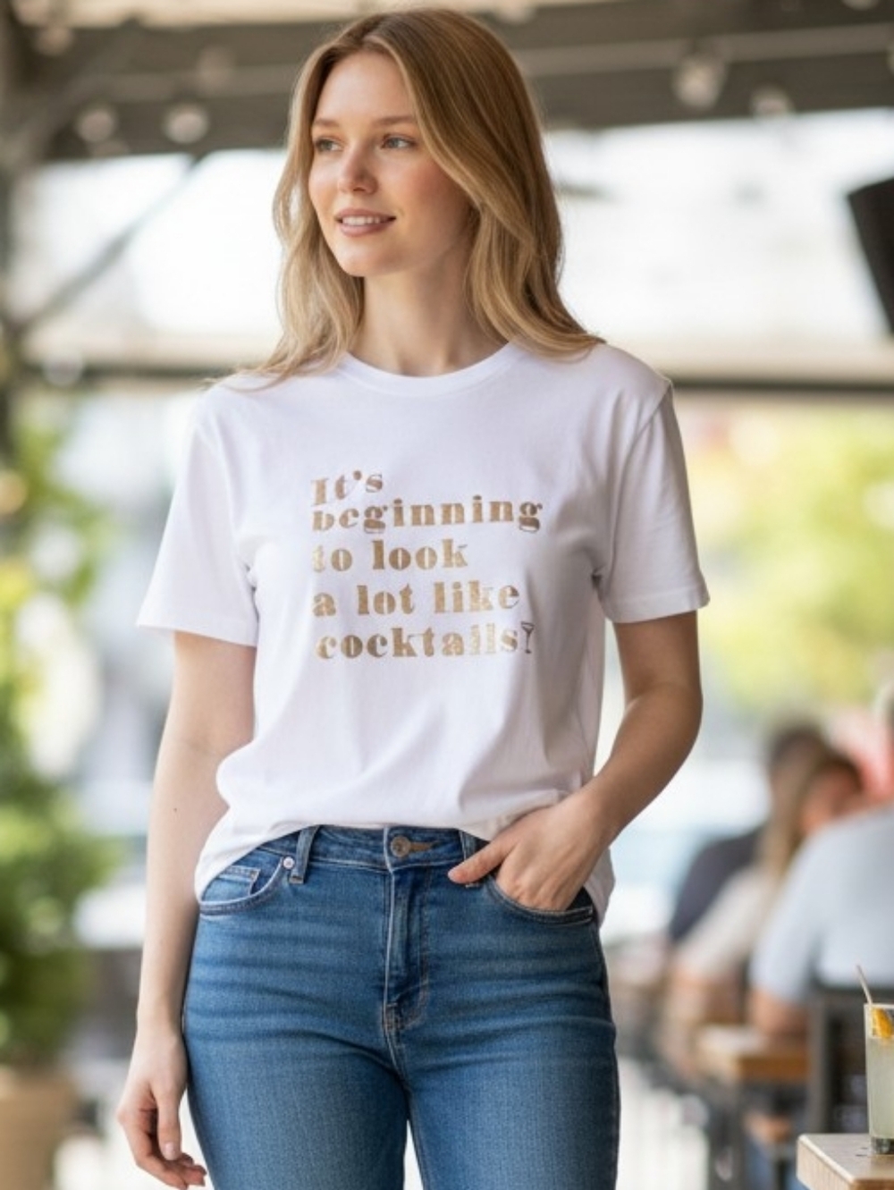 J. Crew White Tee with Gold Text